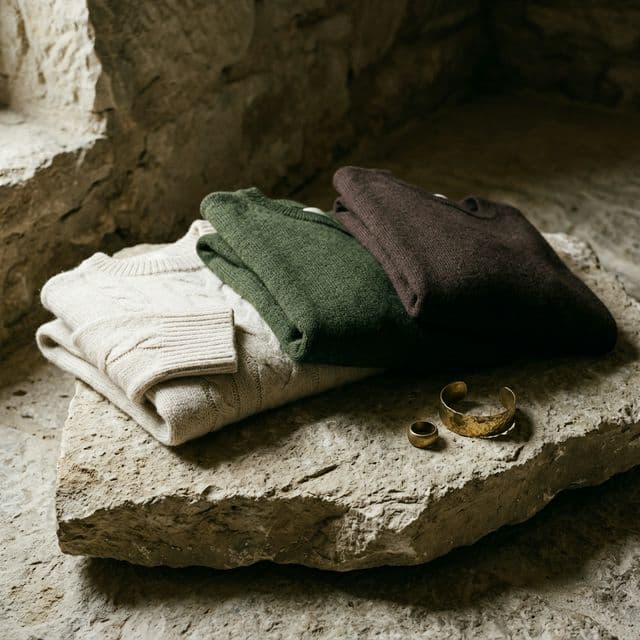 Atlantic Ridge collection study in wool, moss, and brass tones